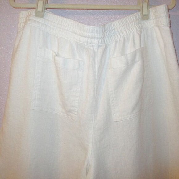 Lands End Women's Linen Wide Leg Pants Size LP High Rise Pockets Crop White Boho - Picture 7 of 10